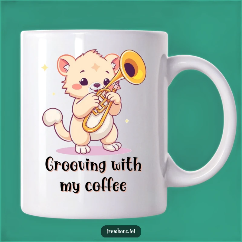 Funny Bouncy Paw Trombone Mug: Rhythmic Creature Delight for Music Lovers