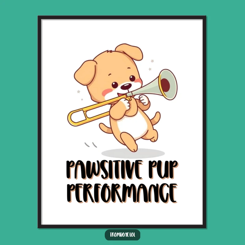 Funny Puppy Trombone Chase Digital Art - Instant Download Gift