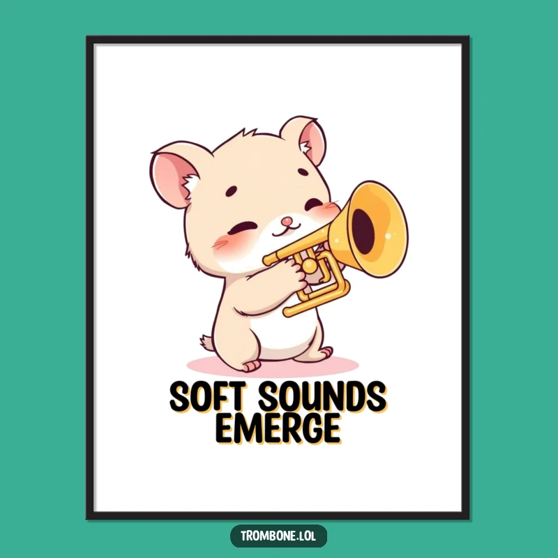 Funny Shy Trombone Creature Digital Art: Timid Animal Print for Music Walls