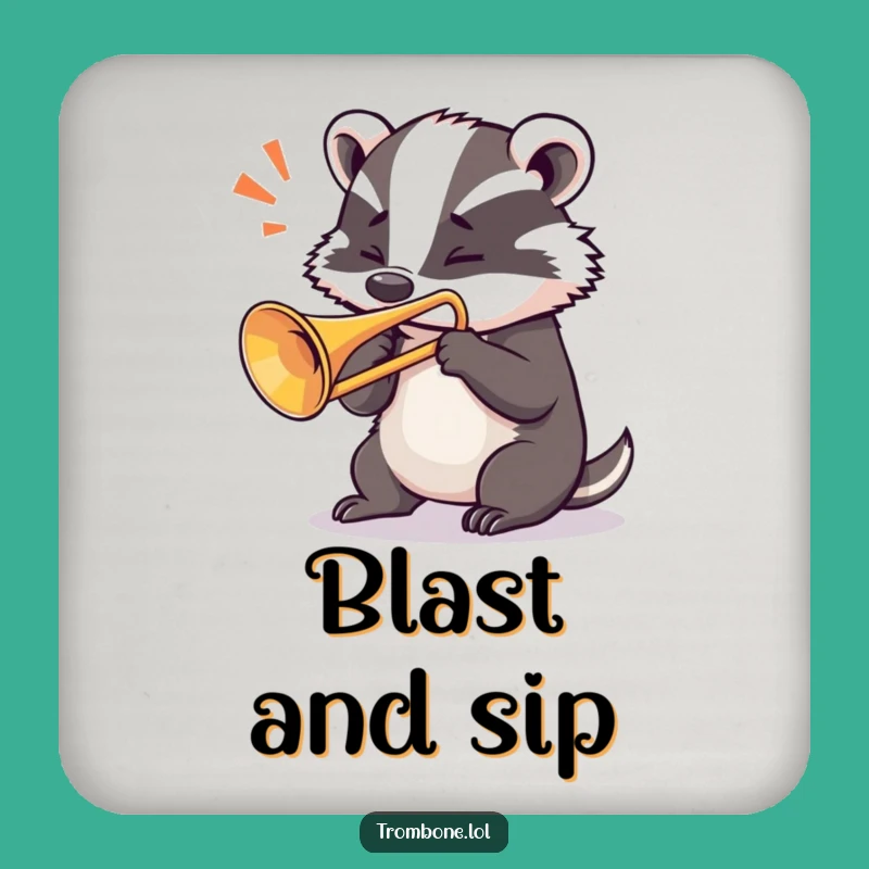 Funny Badger Trombone Coaster - Protect Surfaces with Sound!