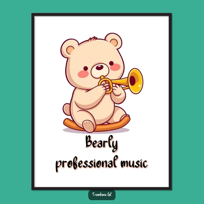 Funny Free Printable Wall Art: Cheerful Bear Trombone Player, Cute Downloadable Decor