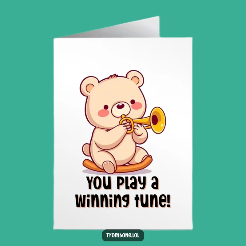 Free Printable Congrats Card: Jazzy Bear Trombone Solo, Downloadable Achievement Gift